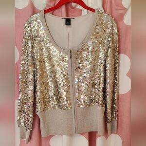 White House Black Market Elegant Gold Sequin Jacket, Large